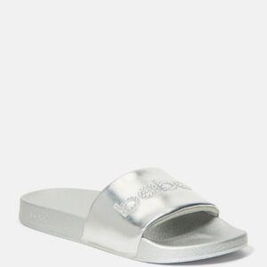 Women's Felizia Bebe Logo Slides Shoe, Size 9.5 in Silver Synthetic