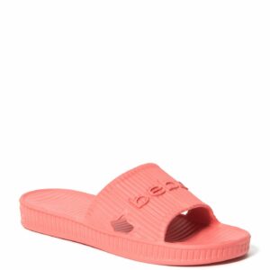 Bebe Women's Craze Logo Slides Shoe, Size 9 in Coral O Synthetic