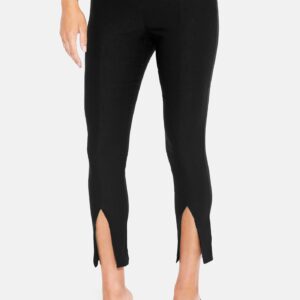 Bebe Women's Front Slit Trouser Pant, Size 8 in BLACK Spandex/Nylon