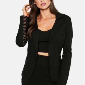 Bebe Women's Shadow Stripe Blazer Jacket, Size 12 in BLACK Spandex/Nylon