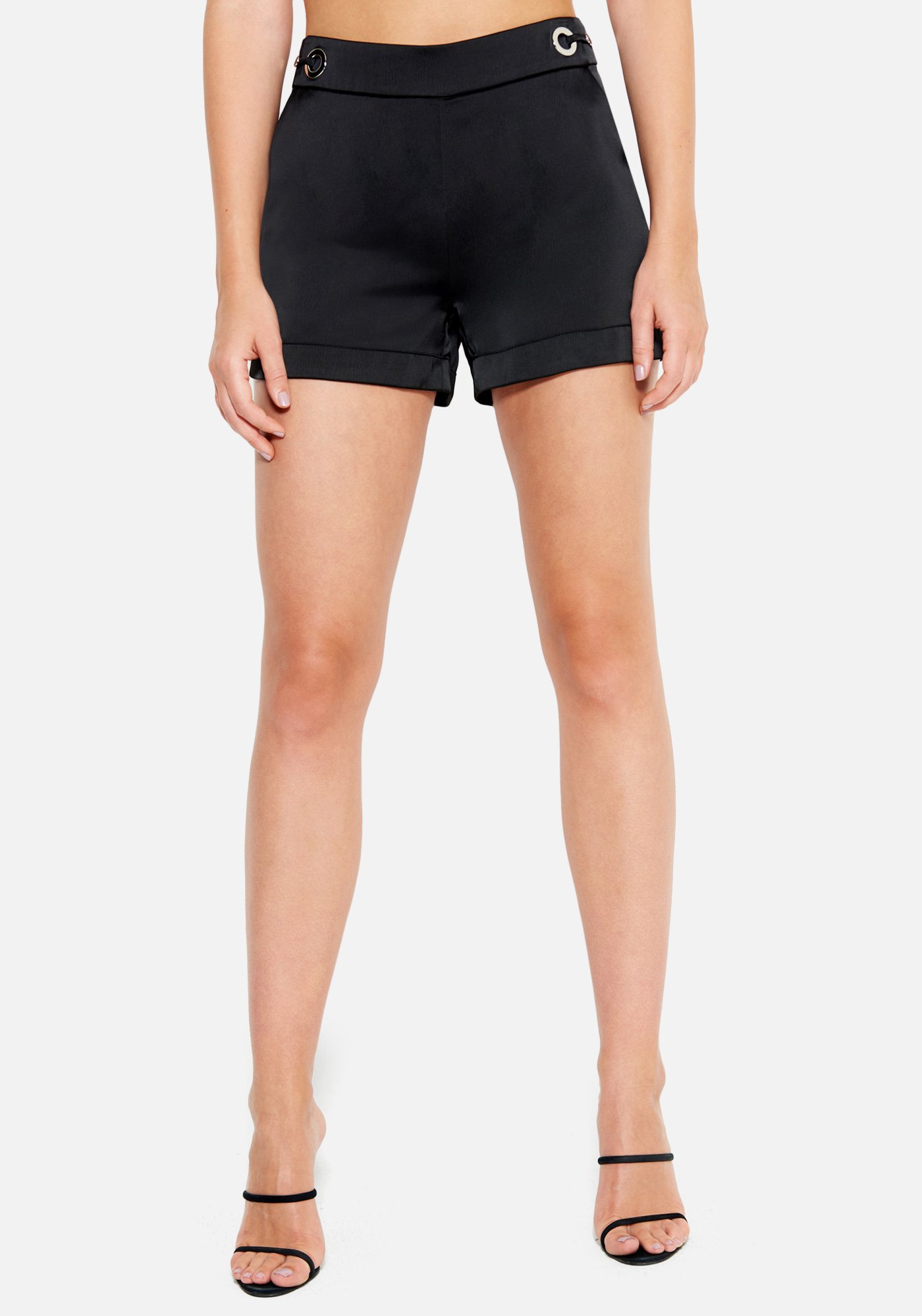 Bebe Women's Grommet High Waist Crepe Shorts, Size 2 in BLACK Spandex