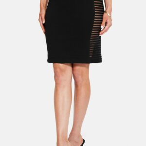 Bebe Women's Ana Shadow Stripe Midi Skirt, Size Medium in BLACK Spandex/Nylon