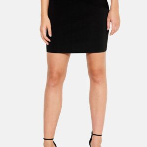 Women's Amy Bebe Logo Rhinestone Bandage Mini Skirt, Size Large in BLACK Spandex/Nylon