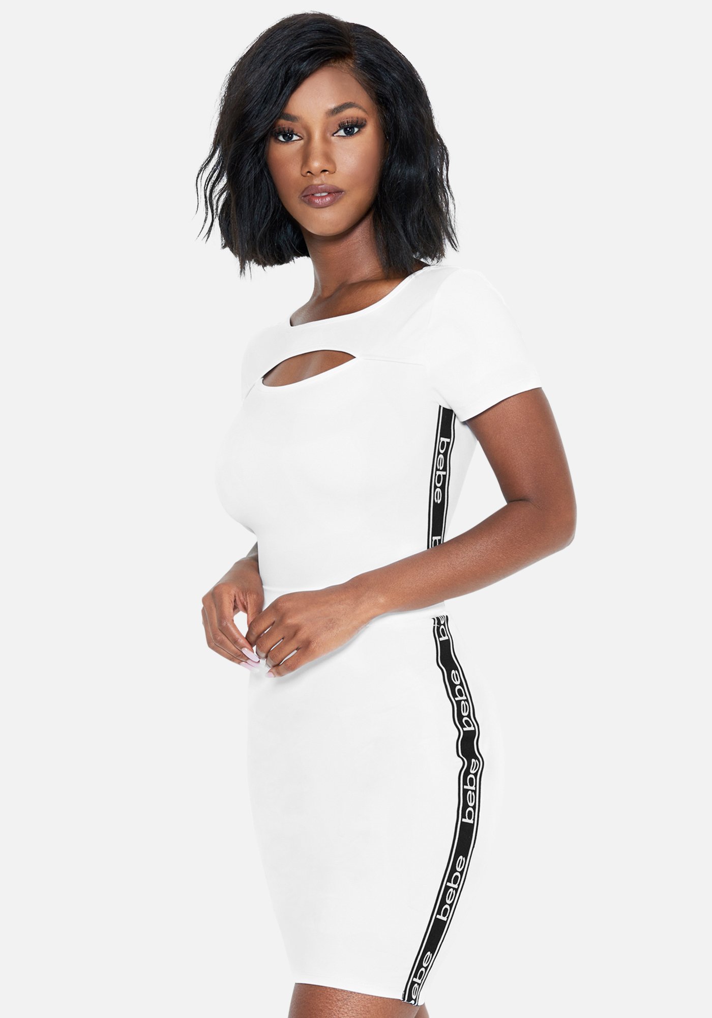 Women's Liv Bebe Logo Side Taping Top, Size Small in BRIGHT WHITE Spandex/Nylon