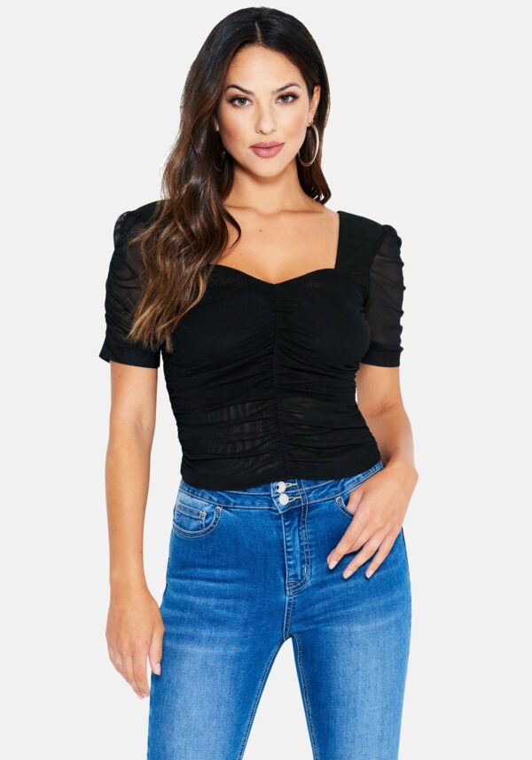 Bebe Women's 4 Way Mesh Knit Top, Size XL in Black Spandex