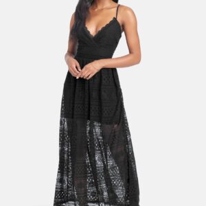 Bebe Women's All Over Lace Maxi Dress, Size Large in Black Cotton/Spandex/Nylon