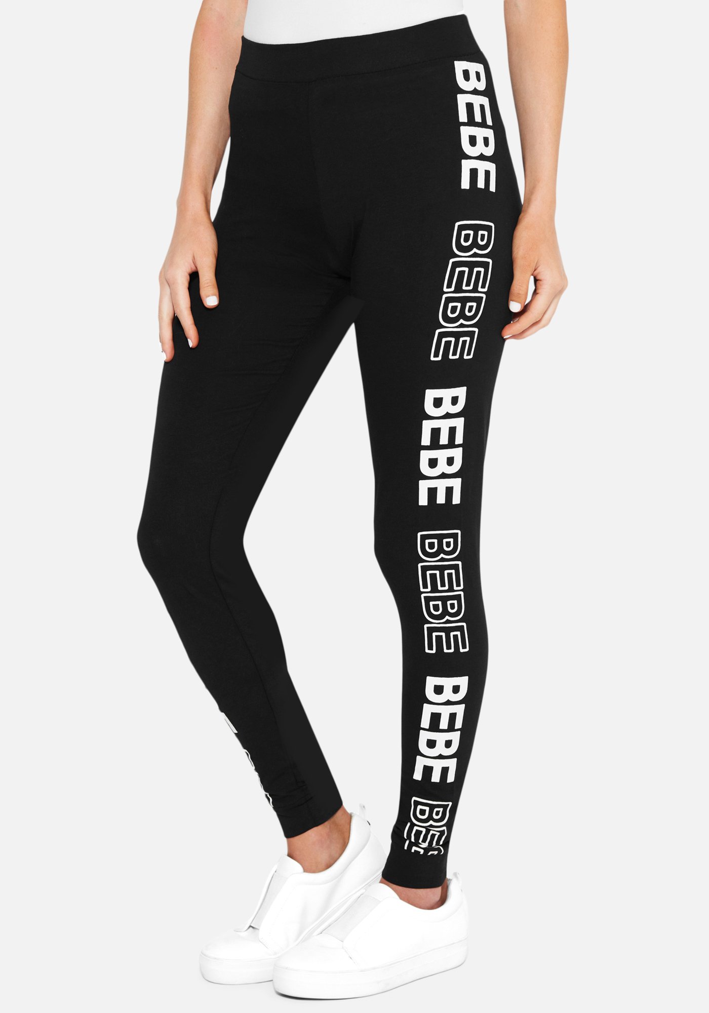 Women's Bebe Logo Side Stripe Pant, Size Medium in Black Cotton