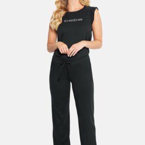 Women's 2 Piece Bebe Logo Pajama Set, Size XL in Black Cotton/Spandex