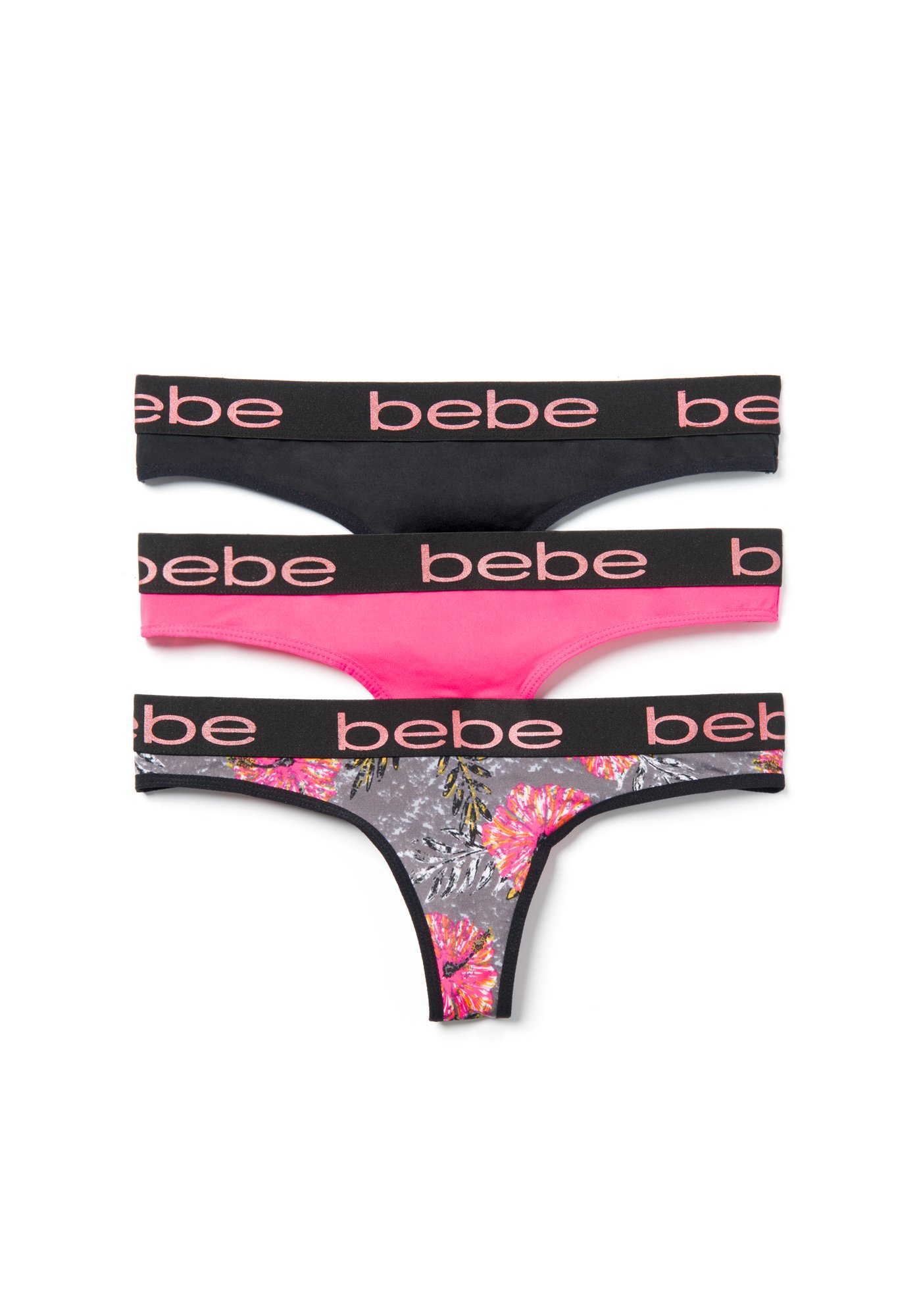Women's Bebe Logo 2 Piece Panty Set, Size Large in Steel Spandex