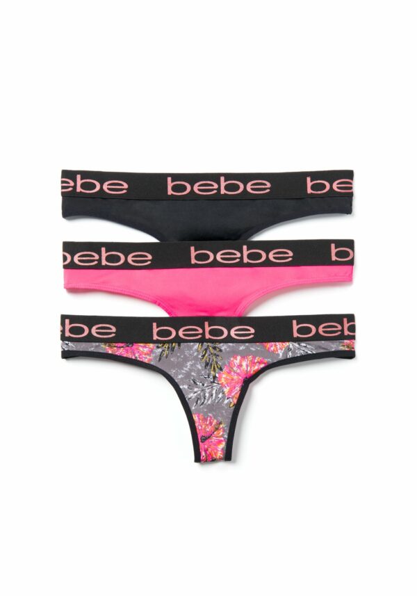 Women's Bebe Logo 2 Piece Panty Set, Size Medium in Steel Spandex