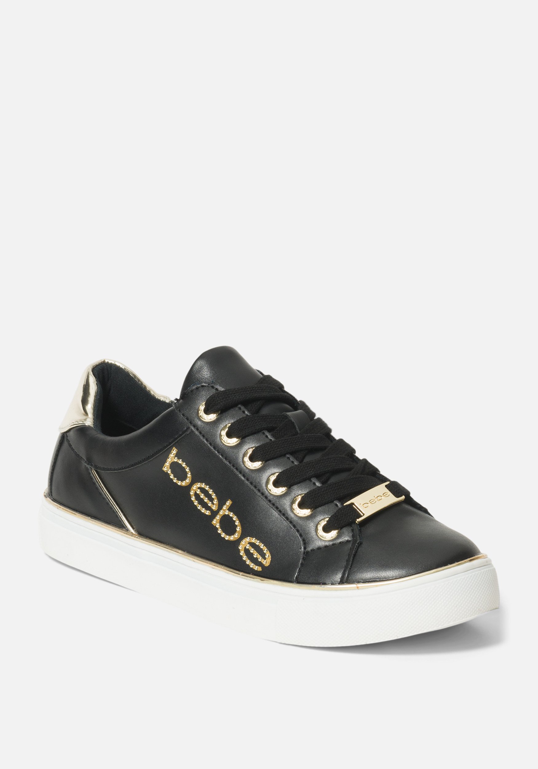 Women's Celise Bebe Logo Sneakers, Size 7 in Black/Gold Synthetic