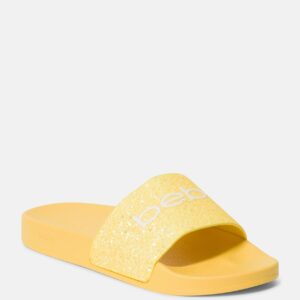 Bebe Women's Fraida Logo Slides Shoe, Size 11 in Yellow Synthetic