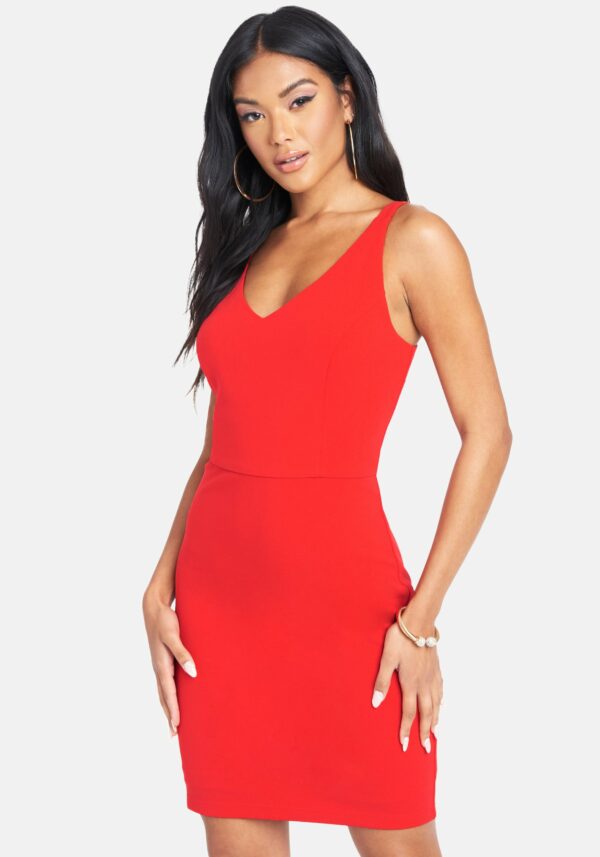 Bebe Women's Zipper Back Detail Midi Dress, Size 4 in Red Spandex
