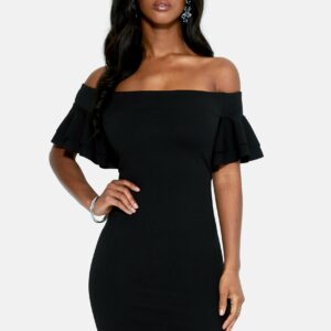 Bebe Women's Off Shoulder Flutter Sleeve Dress, Size 2 in Black