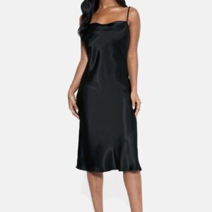 Bebe Women's Satin Cowl Neck Slip Midi Dress, Size Medium in Black Polyester