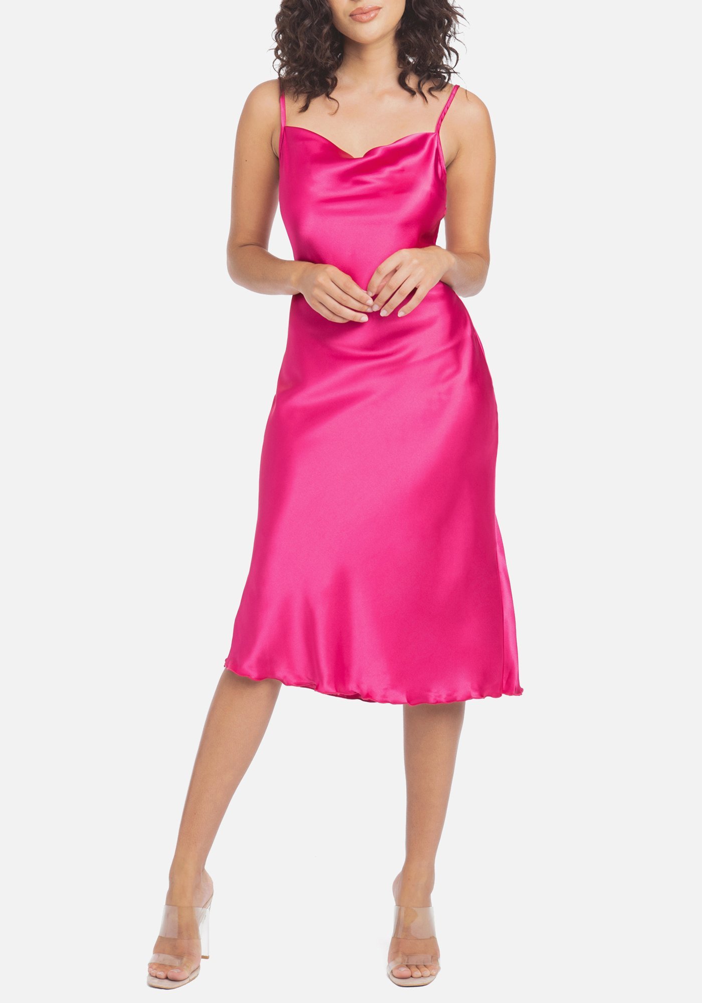 Bebe Women's Satin Cowl Neck Slip Midi Dress, Size Medium in Fuchsia Polyester