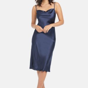 Bebe Women's Satin Cowl Neck Slip Midi Dress, Size XS in Navy Blue Polyester