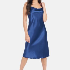 Bebe Women's Satin Cowl Neck Slip Midi Dress, Size XL in Royal Polyester