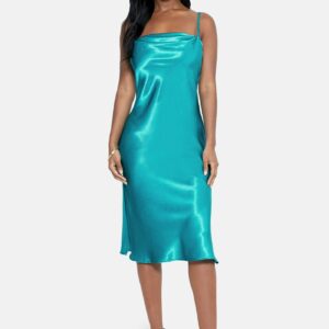 Bebe Women's Satin Cowl Neck Slip Midi Dress, Size Small in Jade Polyester