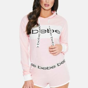 Bebe Women's Blocked Logo Hoodie Sleep Set, Size XL in Light Pink Cotton