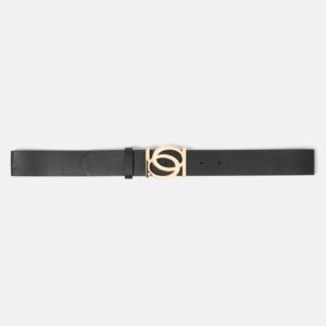 Women's Bebe Interlock Belt, Size Large in BLACK GOLD Polyurethane