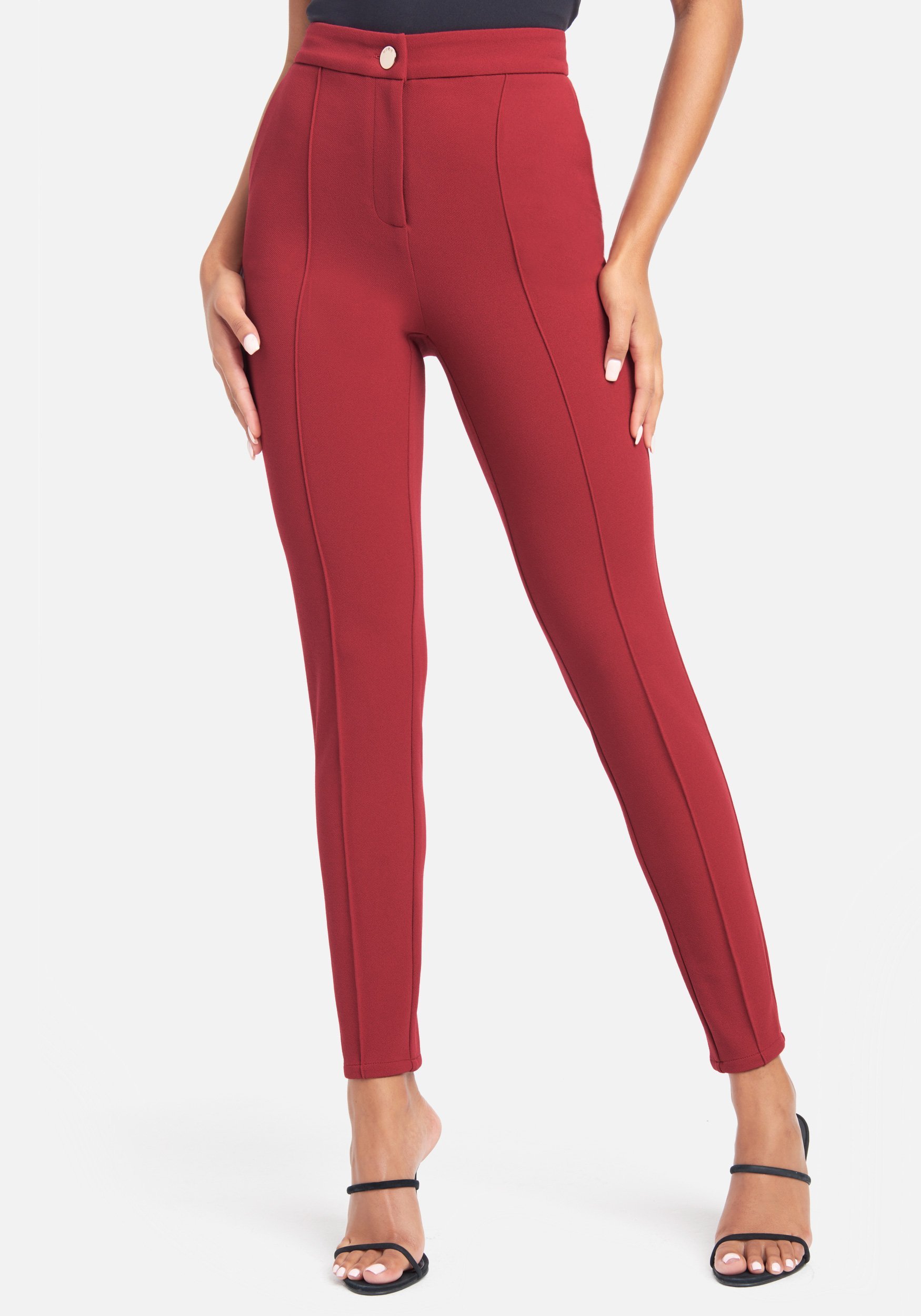 Bebe Women's Scuba Twill Skinny Pant, Size Medium in Rio Red Spandex