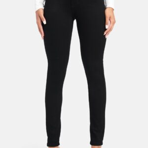 Bebe Women's Coated Cinched Waist Skinny Jeans, Size 32 in Black Wash Cotton/Spandex