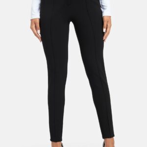 Bebe Women's Scuba Twill Skinny Stretch Pant, Size Large in Black Leather/Spandex