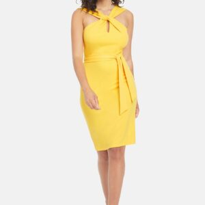 Bebe Women's Keyhole Belted Midi Dress, Size 10 in Yellow Polyester