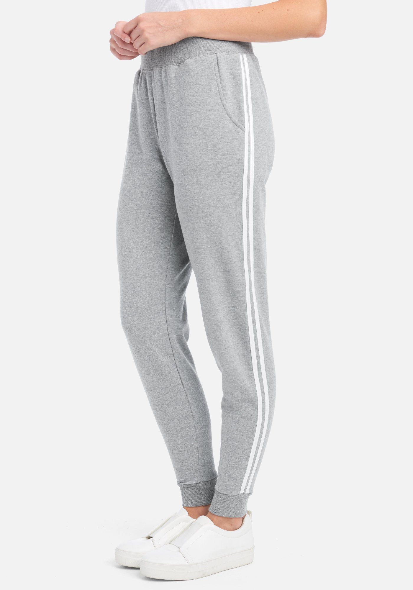 Women's Bebe Logo Contrast Jogger Pant, Size Medium in Grey Heather Cotton/Spandex