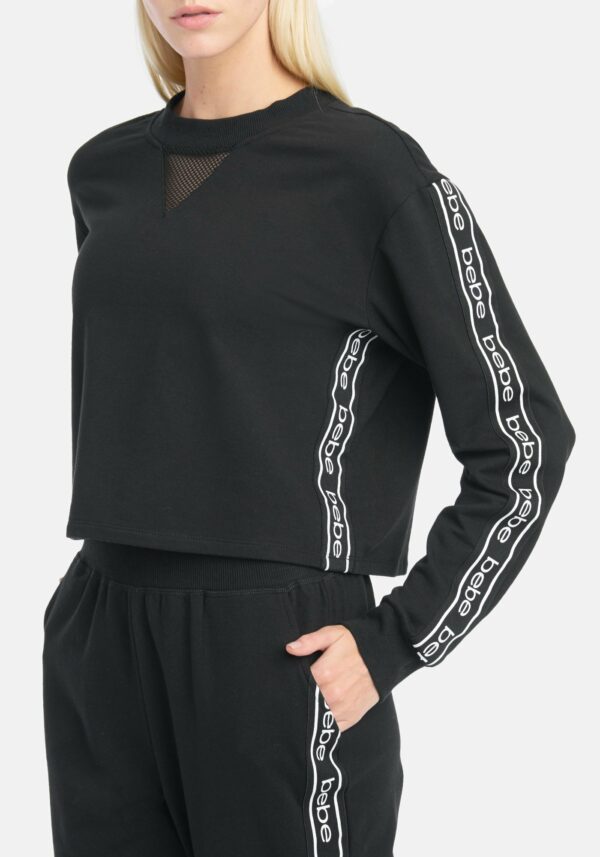 Women's Bebe Logo Side Taping Sweater, Size Medium in Black Cotton/Spandex
