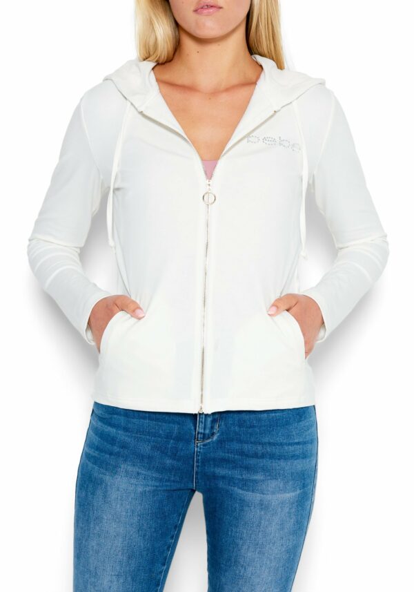 Women's Bebe Logo French Terry Jacket, Size Large in MARSHMALLOW Cotton/Spandex