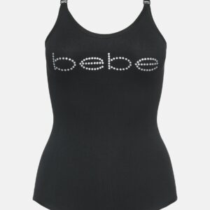 Women's Bebe Logo Mesh Bodysuit, Size Large in Black Spandex/Nylon