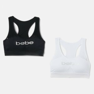 Women's 2 Pack Bebe Logo Sports Bra, Size Small in Black Spandex/Nylon