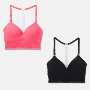 Women's Bebe Logo 2 Pack Sports Bra, Size XL in Pink Glow Spandex/Nylon