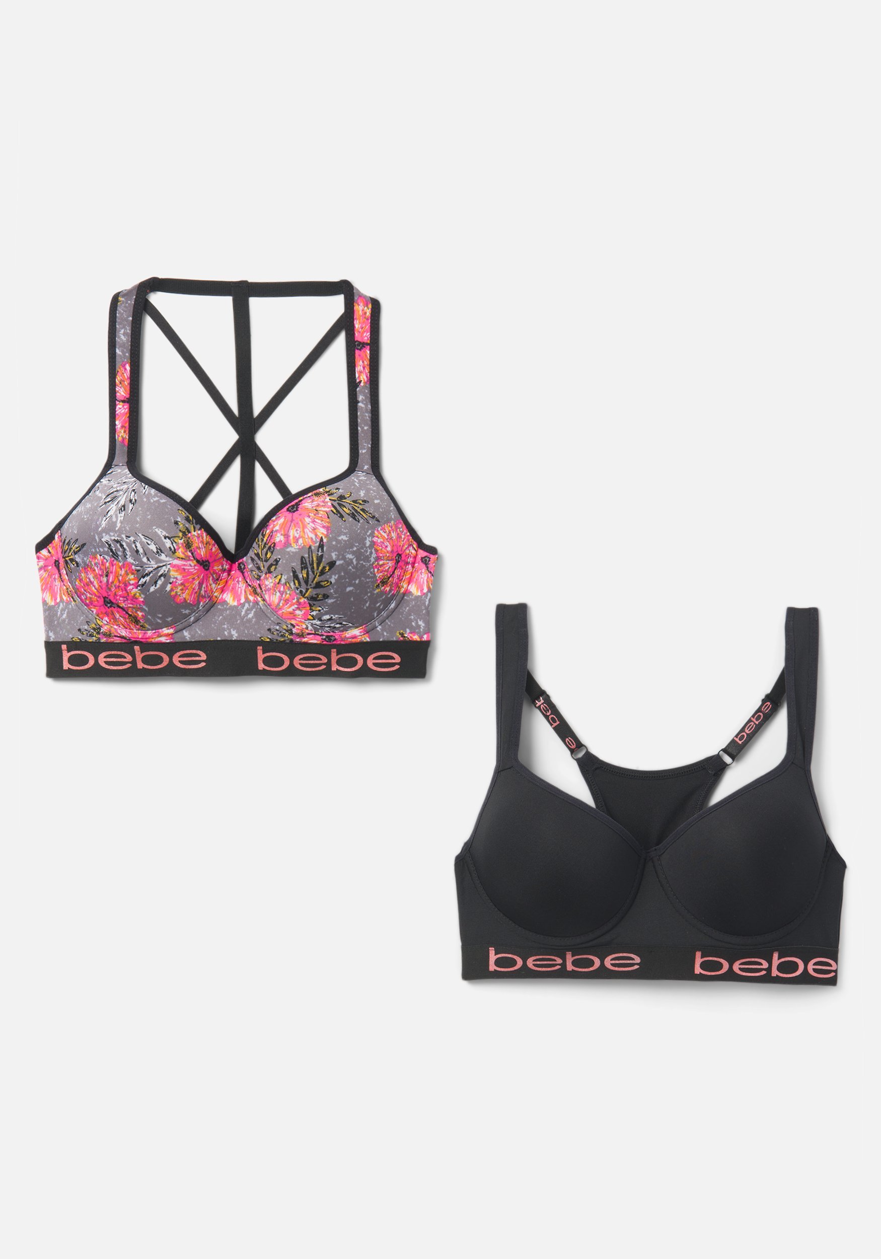 Bebe Women's 2 Pack Sports Bra, Size Small in Steel Spandex/Nylon