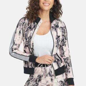 Bebe Women's Snakeskin Printed Zip Up Jacket, Size XS Nylon/Spandex