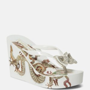 Bebe Women's Alaya Dragon Wedge Sandal, Size 9 in WHITE Synthetic