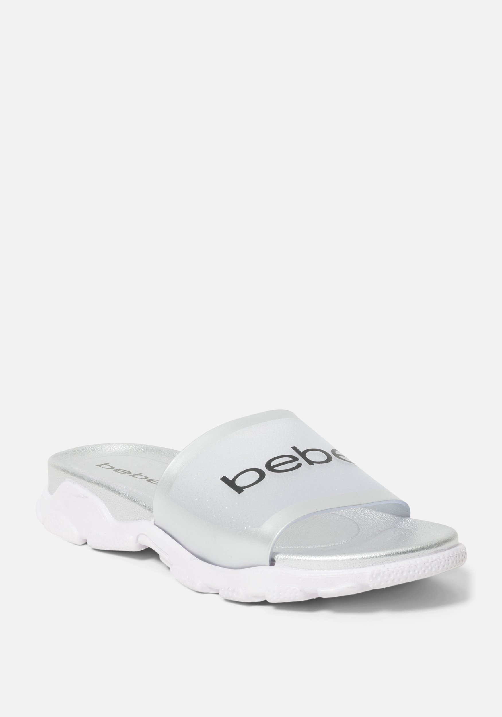 Bebe Women's Natanya Sporty Slides Shoe, Size 8 in SILVER Synthetic
