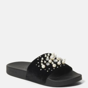Bebe Women's Fenix Pearl Slides Shoe, Size 6 in BLACK Synthetic