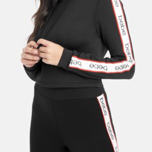 Women's Bebe Logo Side Taping Hoodie, Size Small in Black Spandex/Nylon
