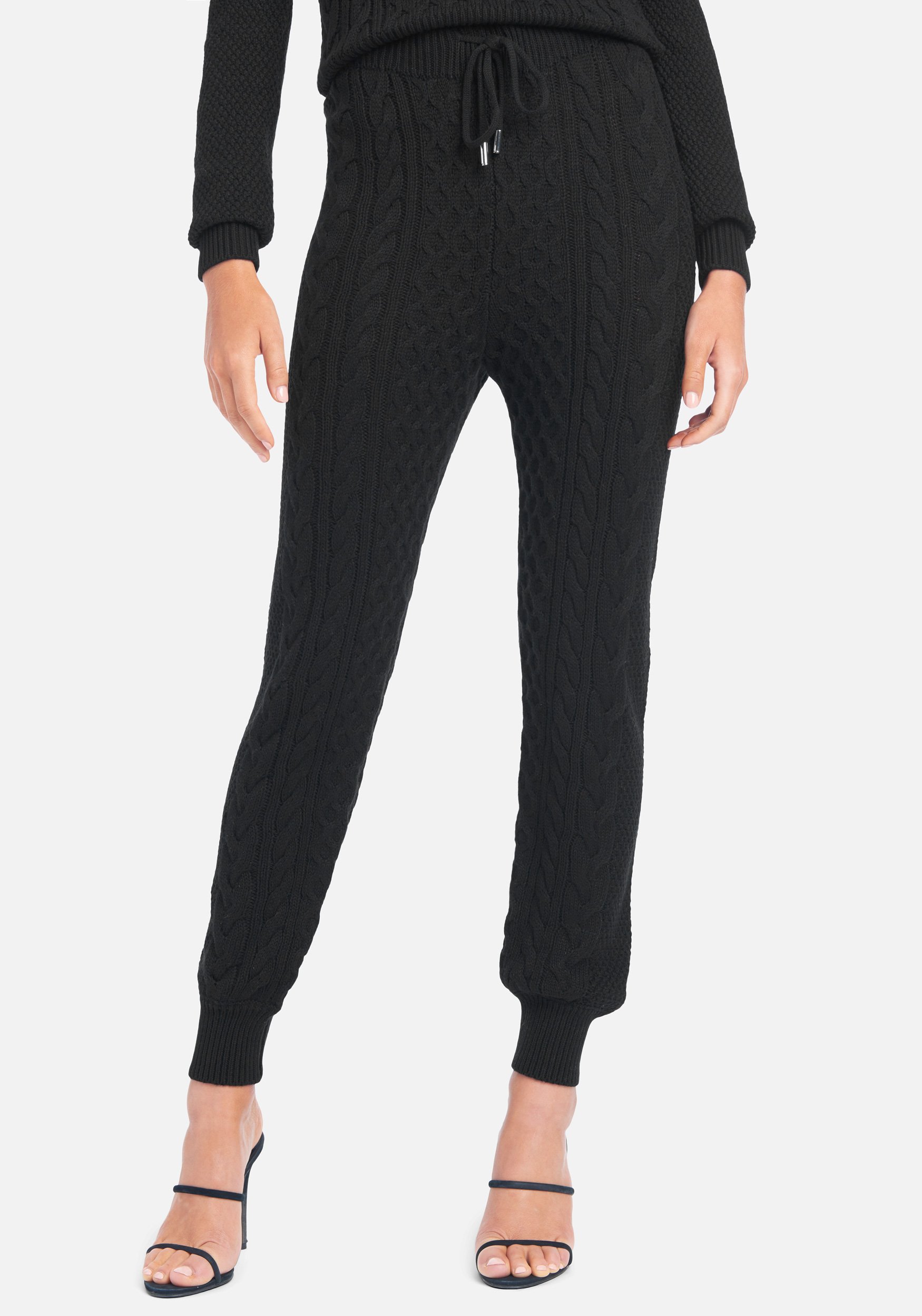 Women's Bebe Logo Cable Knit Sweatpant, Size XS in Black Cotton