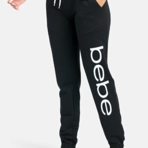 Women's Bebe Logo French Terry Sweatpant, Size XL in Black Cotton