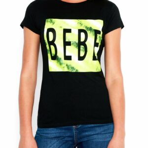 Women's Bebe Logo Tie Dye Tee Shirt, Size XL in BLACK Spandex