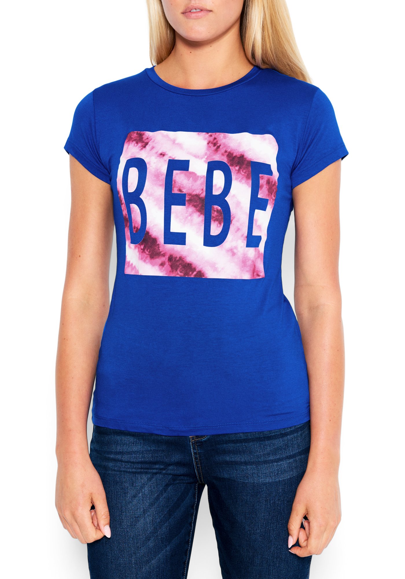 Women's Bebe Logo Tie Dye Tee Shirt, Size XL in SURF THE WEB Spandex