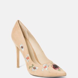 Bebe Women's Leyton Embroidery Pumps, Size 8.5 in Camel Synthetic