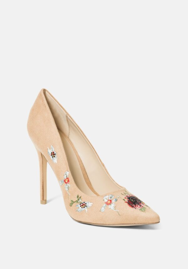 Bebe Women's Leyton Embroidery Pumps, Size 8.5 in Camel Synthetic
