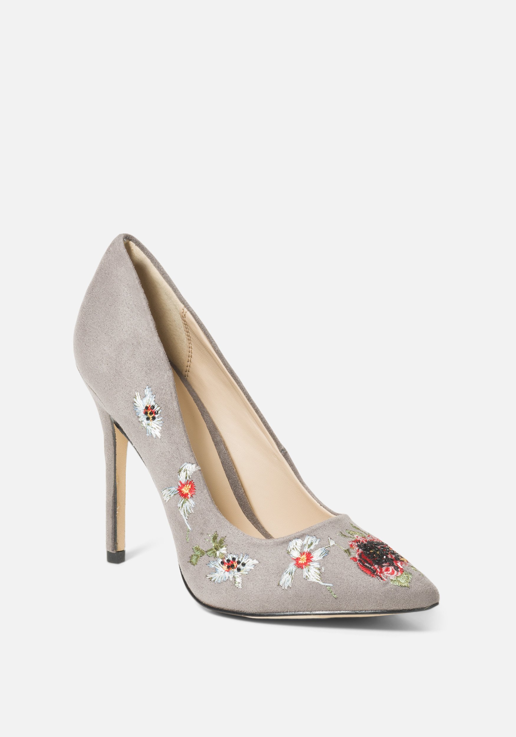 Bebe Women's Leyton Embroidery Pumps, Size 8.5 in Grey Synthetic