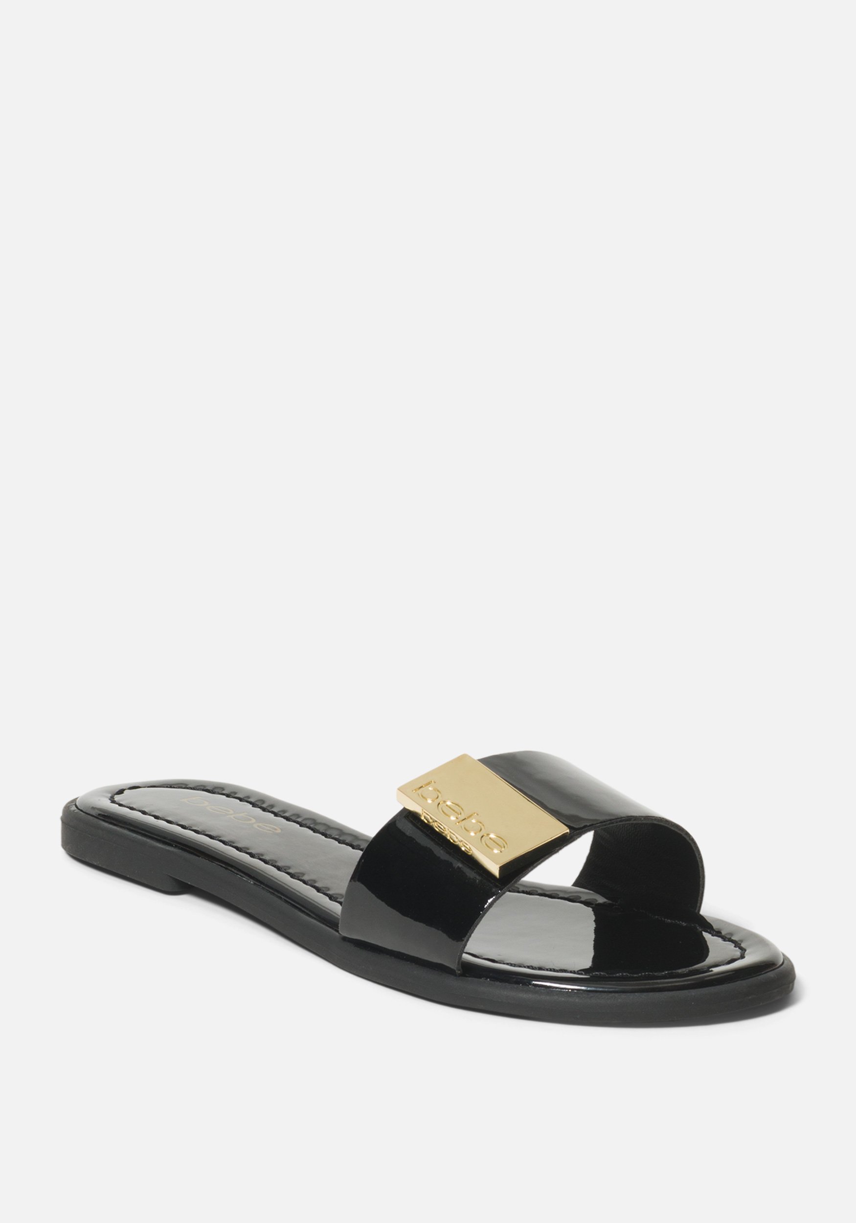 Bebe Women's Lania Slides Shoe, Size 8.5 in Black Synthetic