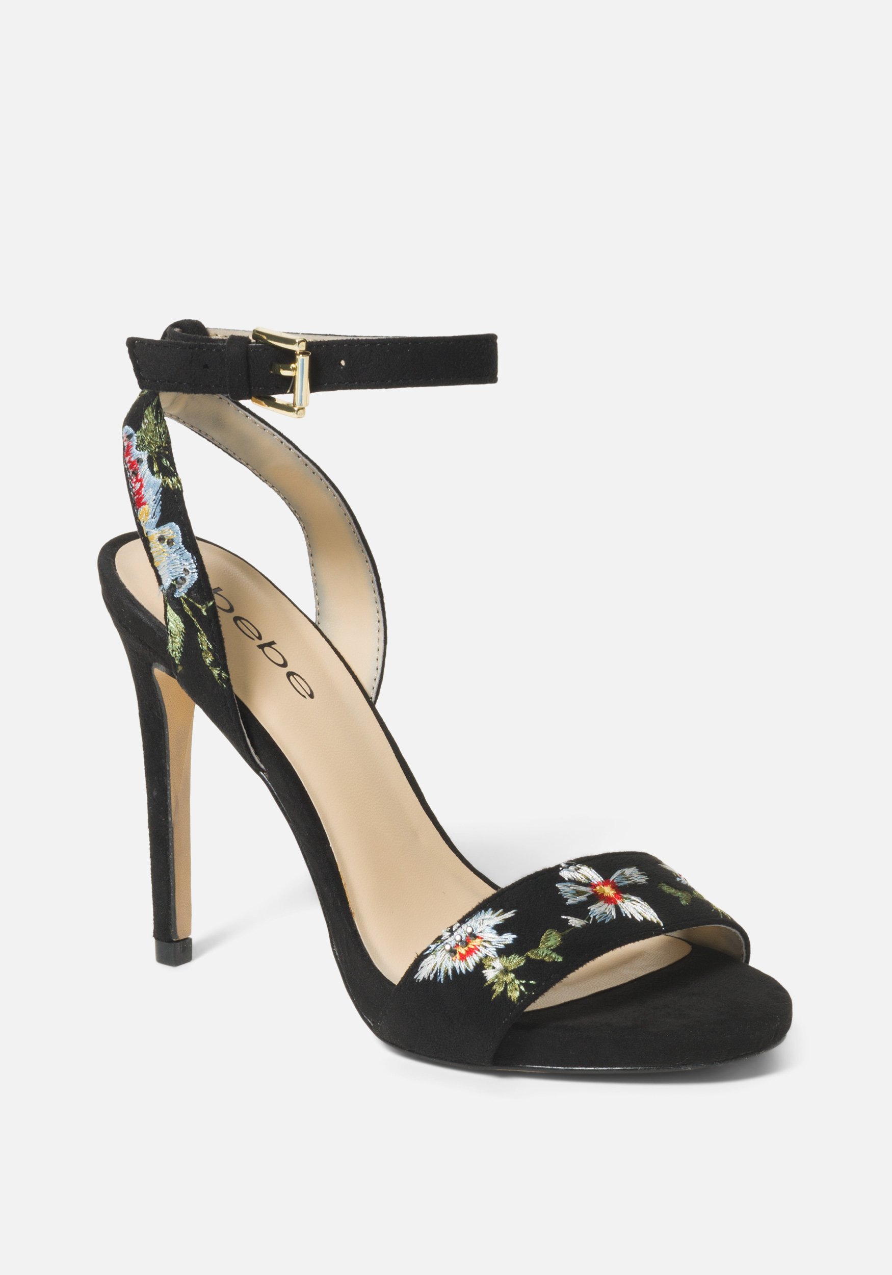 Bebe Women's Ingram Embroidery Heels Shoe, Size 10 in Black Synthetic